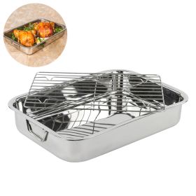 42*32*7cm Stainless Steel BBQ Grill Pan Chicken Roaster Cooking Tray Pan with Rack