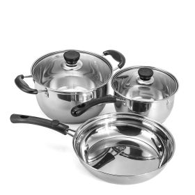 3Pcs 18/22/24cm Stainless Steel Cookware Set Kitchen Pot Pan Saucepan Utensils