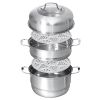 3 Tier Stainless Steel Steamer Set Cooker Pot Pan Cook Food Glass Lid 37cm