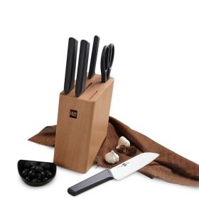 HUOHOU 6PCS Stainless Steel Kitchen Knife Set with Cutter Holder Chopping Knife Slicing Tool Fruit Knife Kitchen Scissors