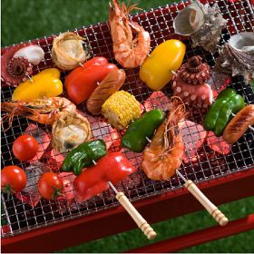 12 Pieces 38cm Barbecue Skewers Wooden Handle BBQ Meat Needle Roast Fork Kebab Stick Barbecue Tools