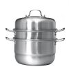 3 Tier Stainless Steel Steamer Set Cooker Pot Pan Cook Food Glass Lid 37cm
