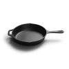 12'' Cast Iron Frying Pan No-Coating Saucepan Skillet Kitchen Home Cooking Tool With Wood Base