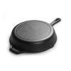12'' Cast Iron Frying Pan No-Coating Saucepan Skillet Kitchen Home Cooking Tool With Wood Base