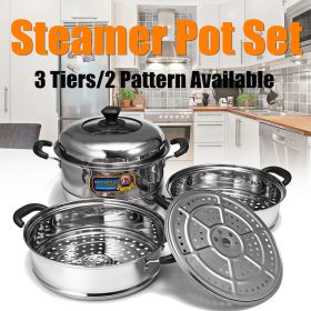 28/32cm 3 Tier Stainless Steel Steamer Cookware Steam Pot Set Kitchen Cooking Tools
